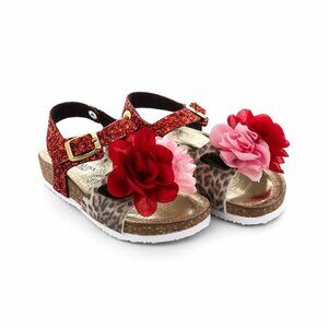 Monnalisa Girls Leather Glitter Flowers 🌺Sandals - Size EU 28 US 11